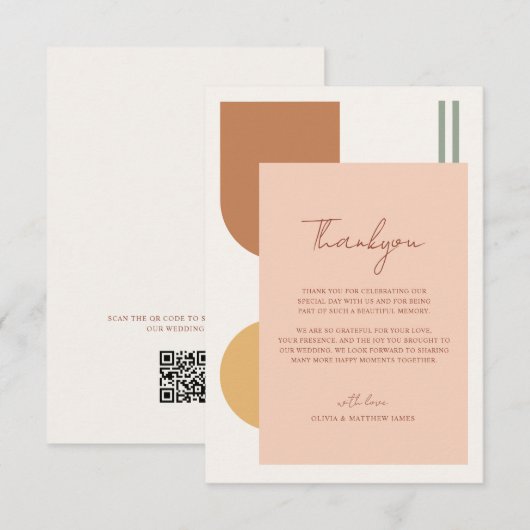 Elegante Kleurrijke Boho Bogen QR Code Trouwen Bedankkaart (Voorkant / Achterkant)