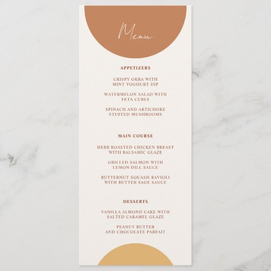 Elegante Kleurrijke Boho Retro Boog Bruiloft Diner Menu (Voorkant)