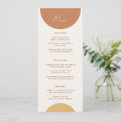 Elegante Kleurrijke Boho Retro Boog Bruiloft Diner Menu (Staand voorkant)