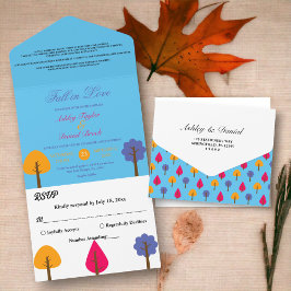 Elegante Kleurrijke Bomen Blauwe Rustieke Zomer Br All In One Uitnodiging