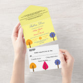 Elegante Kleurrijke Bomen Herfst in Liefde Rustiek All In One Uitnodiging (Afscheurbaar)