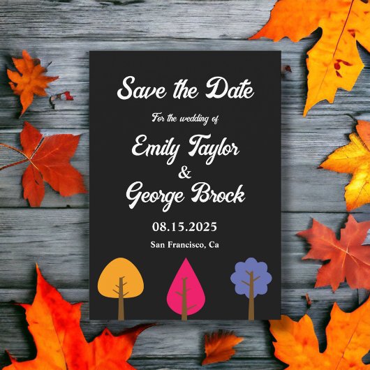 Elegante Kleurrijke Bomen Rustieke Zwarte Herfst B Save The Date