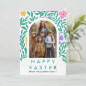 Elegante Kleurrijke Boog Bloemrijke Paas Familie F Feestdagenkaart (Staand voorkant)