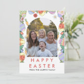 Elegante Kleurrijke Boog Bloemrijke Pasen Familie  Feestdagenkaart (Staand voorkant)