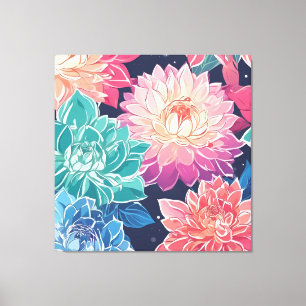 Elegante kleurrijke Dahlia bloemen op donkere acht Canvas Afdruk