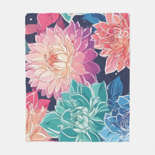 Elegante kleurrijke Dahlia bloemen op donkere acht Fleece Deken