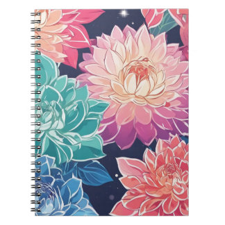 Elegante kleurrijke Dahlia bloemen op donkere acht Notitieboek