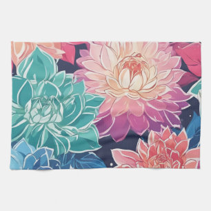 Elegante kleurrijke Dahlia bloemen op donkere acht Theedoek
