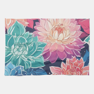 Elegante kleurrijke Dahlia bloemen op donkere acht Theedoek