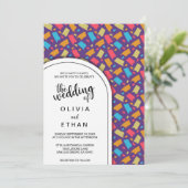 Elegante kleurrijke decoratieve patroon bruiloft kaart (Staand voorkant)