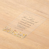 Elegante kleurrijke gele wilde bloemen bruiloft acryl uitnodigingen (Laagn)