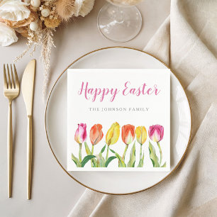 Elegante Kleurrijke Gelukkige Pasen Bloem Tulpen Servet