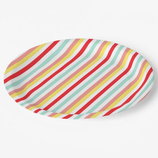 Elegante kleurrijke gestreepte retro Modern Papieren Bordje (Gekanteld)