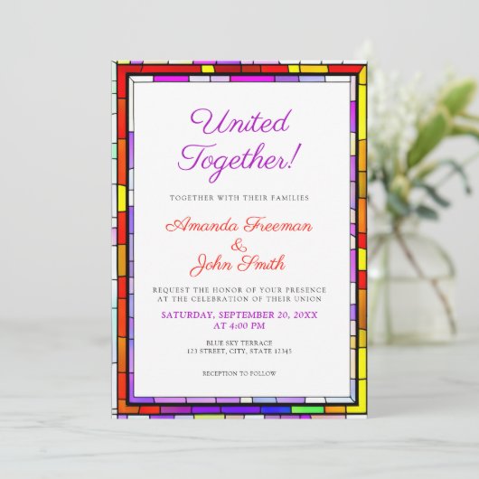 Elegante Kleurrijke Glazen in lood Bruiloft Kaart (Staand voorkant)