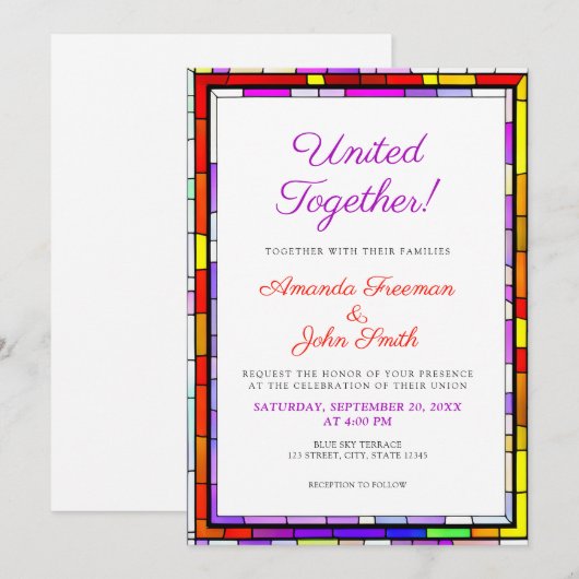 Elegante Kleurrijke Glazen in lood Bruiloft Kaart (Voorkant / Achterkant)