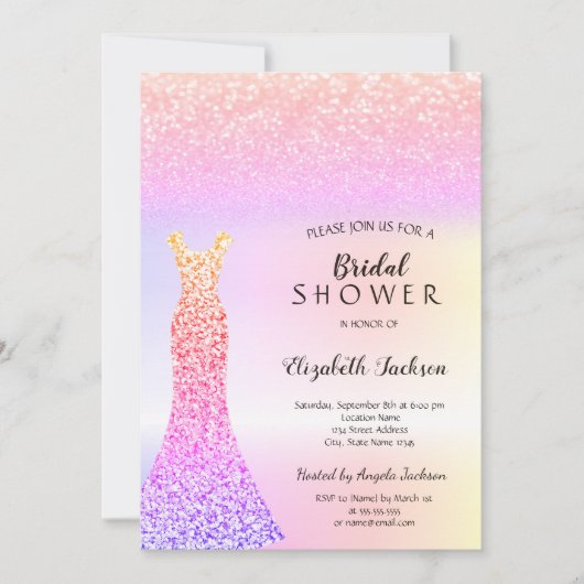 Elegante Kleurrijke Glitter Bokeh Dress Vrijgezell Kaart (Voorkant)