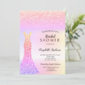 Elegante Kleurrijke Glitter Bokeh Dress Vrijgezell Kaart (Staand voorkant)