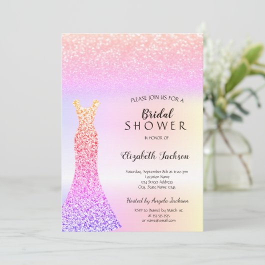 Elegante Kleurrijke Glitter Bokeh Dress Vrijgezell Kaart (Staand voorkant)