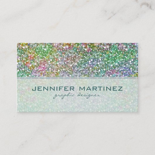 Elegante kleurrijke glitter textuur-groene bovento visitekaartje (Voorkant)