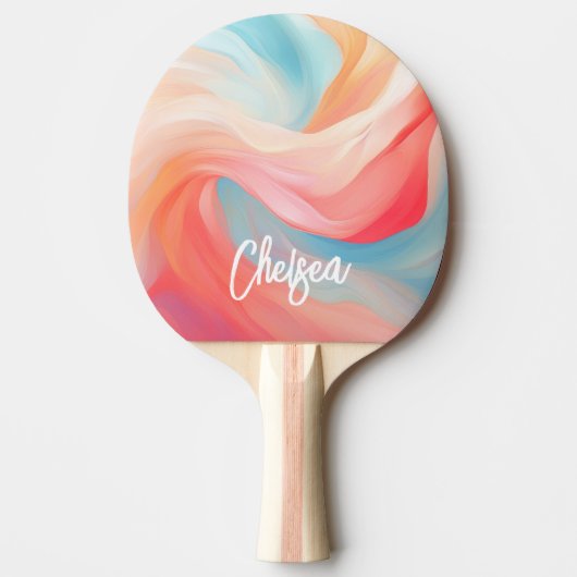 Elegante kleurrijke golven scriptnaam tafeltennisbatje (Voorkant)