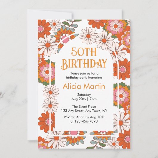 Elegante Kleurrijke Groovy Bloem & Blad Verjaardag Kaart (Voorkant)