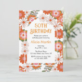 Elegante Kleurrijke Groovy Bloem & Blad Verjaardag Kaart (Staand voorkant)