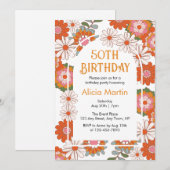 Elegante Kleurrijke Groovy Bloem & Blad Verjaardag Kaart (Voorkant / Achterkant)