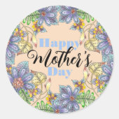 Elegante kleurrijke handgetekende bloemige Moederd Ronde Sticker (Voorkant)
