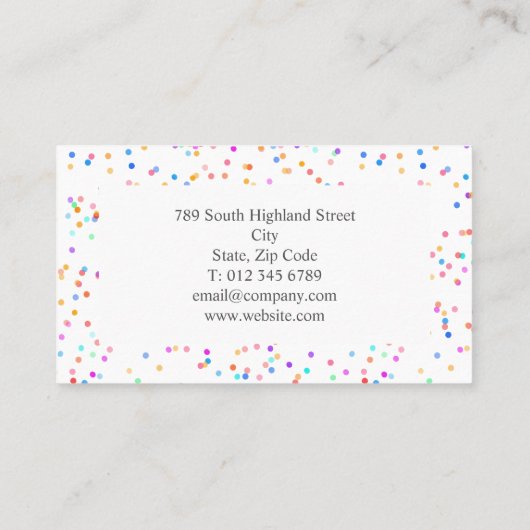 Elegante Kleurrijke Huwelijksconfetti Script Visitekaartje (Achterkant)
