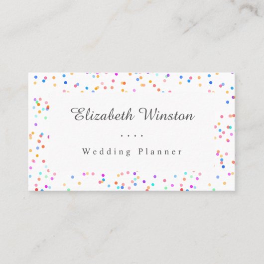 Elegante Kleurrijke Huwelijksconfetti Script Visitekaartje (Voorkant)