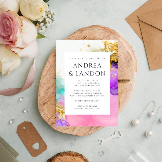 Elegante Kleurrijke Inkt Waterverf Abstracte Bruil Kaart