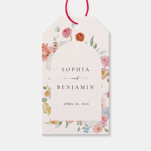 Elegante kleurrijke lente bloemen bruiloft cadeaulabel (Voorkant)