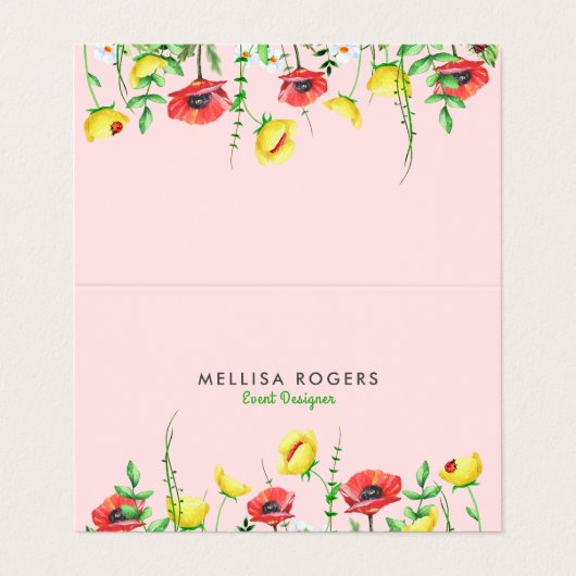 Elegante Kleurrijke Lente Bloemen Rand 2 Visitekaartje (Buitenkant ongevouwen)