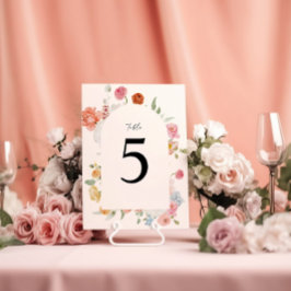 Elegante Kleurrijke Lente Bloemen Tafel Nummerkaar Kaart