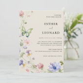 Elegante kleurrijke lente Wildflower bruiloft Kaart (Staand voorkant)