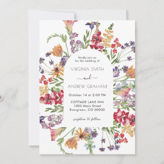 Elegante kleurrijke lente Wildflower bruiloft Kaart (Voorkant)