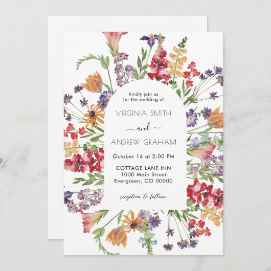 Elegante kleurrijke lente Wildflower bruiloft Kaart (Voorkant / Achterkant)