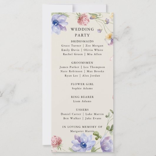 Elegante kleurrijke lente Wildflower Wedding Progr (Achterkant)