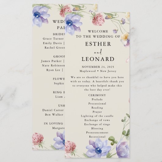 Elegante kleurrijke lente Wildflower Wedding Progr (Voorkant / Achterkant)