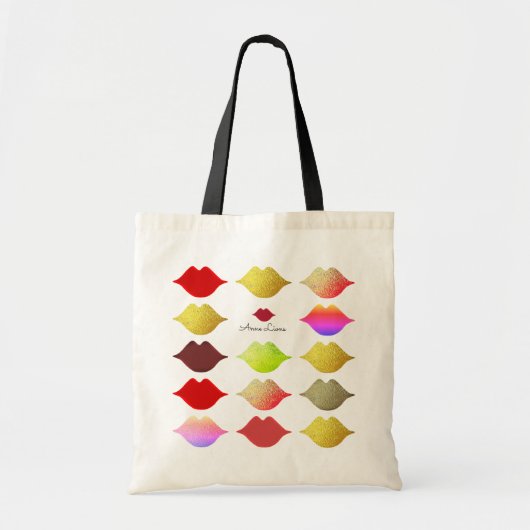 elegante kleurrijke lippen canvas tas . kleurmondj (Voorkant)