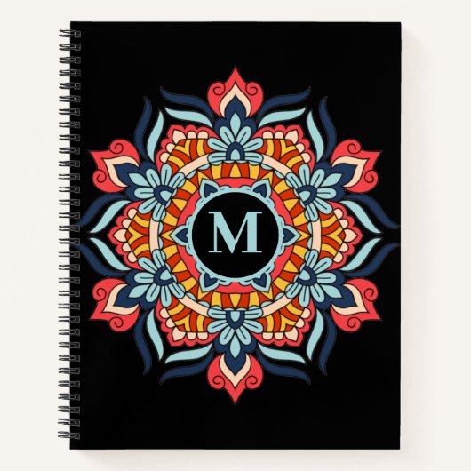 Elegante kleurrijke mandala bloeien monogram notitieboek (Voorkant)