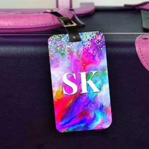 Elegante kleurrijke marmeren kunst glitter wit bagagelabel