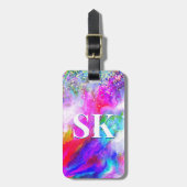 Elegante kleurrijke marmeren kunst glitter wit bagagelabel (Voorkant verticaal)