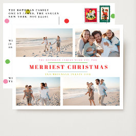 Elegante kleurrijke Merry 4 foto collage kerst Briefkaart