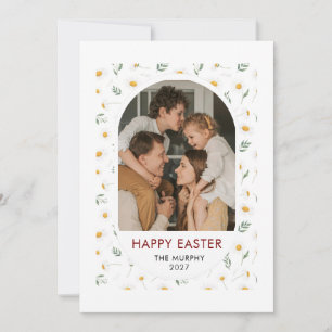 Elegante Kleurrijke Ovale Bloemige Paasfamiliefoto Feestdagenkaart