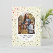 Elegante Kleurrijke Ovale Bloemrijke Pasen Familie Feestdagenkaart (Staand voorkant)