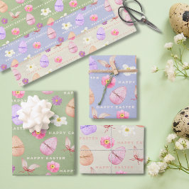Elegante kleurrijke pastel Wildflowers Happy Easte Inpakpapier Vel