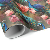 Elegante kleurrijke pauwen en bloemen - cadeaupapier (Rol Hoek)