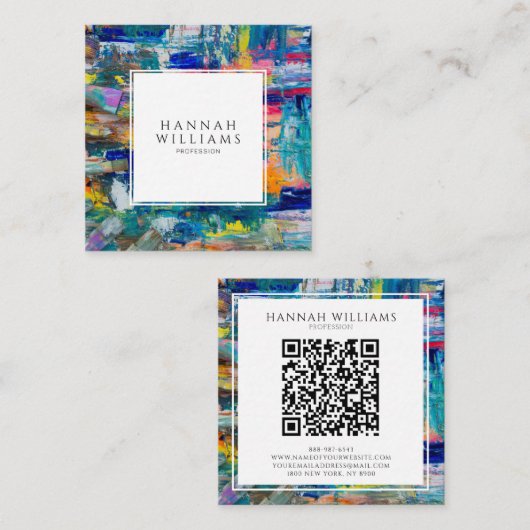 Elegante Kleurrijke QR Code Abstracte Patroonschil Vierkante Visitekaartje (Voorkant / Achterkant)