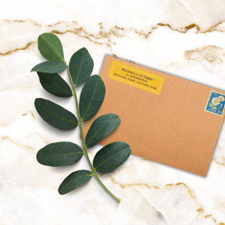 Elegante Kleurrijke Rand Aangepaste Mosterdgeel Etiket